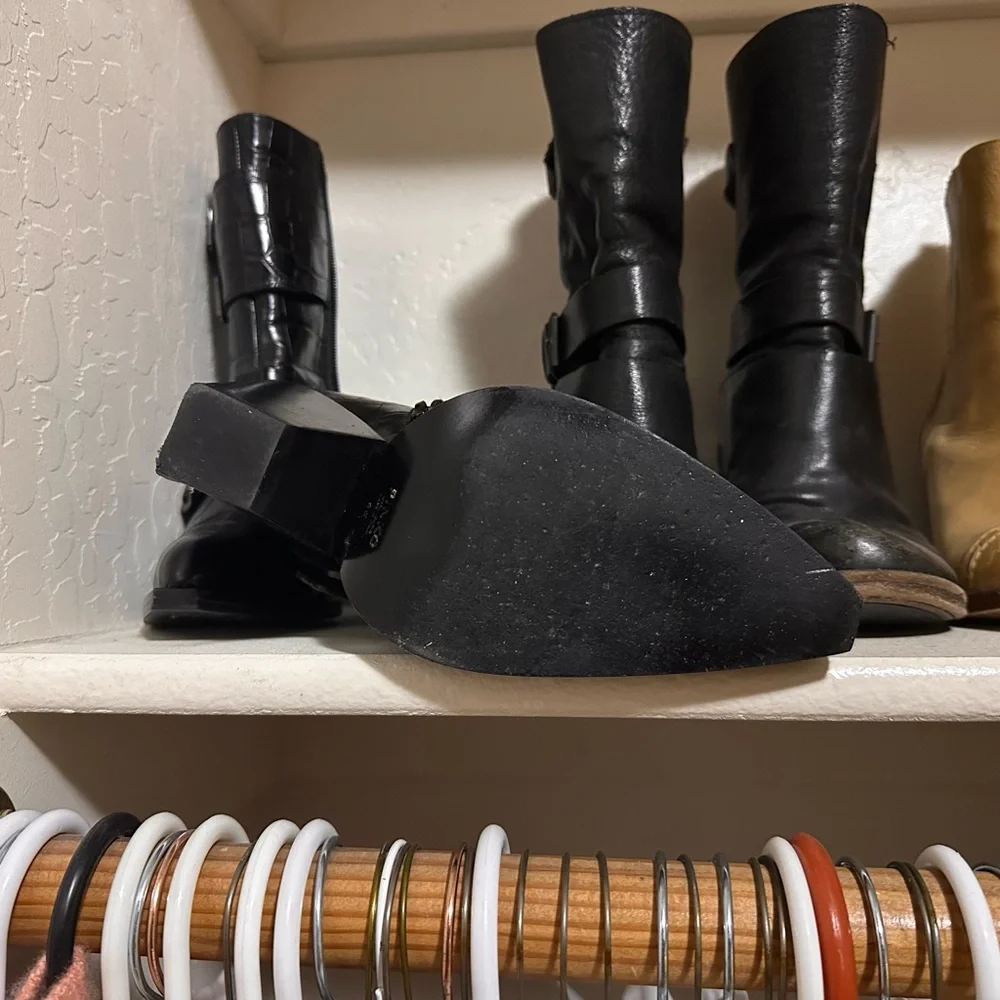 Pinko Lucciola Black Leather Croc Print Moto Boots - Picture 7 of 11